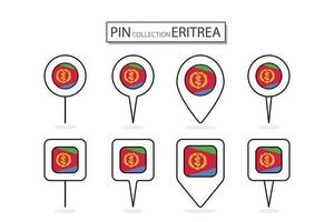 impostato di piatto perno eritrea bandiera icona nel diverso forme piatto perno icona illustrazione design. vettore