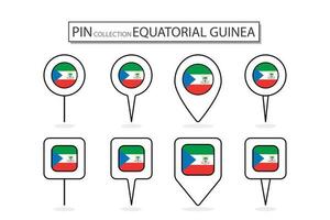 impostato di piatto perno equatoriale Guinea bandiera icona nel diverso forme piatto perno icona illustrazione design. vettore