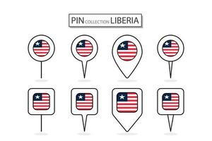 impostato di piatto perno Liberia bandiera icona nel diverso forme piatto perno icona illustrazione design. vettore