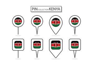 impostato di piatto perno Kenia bandiera icona nel diverso forme piatto perno icona illustrazione design. vettore