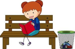 un bambino scarabocchio che legge un personaggio dei cartoni animati del libro isolato vettore