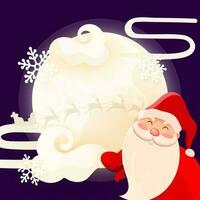 carino Santa Claus con renna slitta e fiocco di neve su pieno chiaro di luna viola sfondo. può essere Usato come saluto carta design. vettore