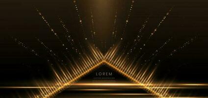 elegante palcoscenico d'oro raggiante con illuminazione effetto scintillare su nero sfondo. modello premio premio design. vettore