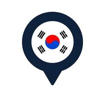bandiera della Corea del sud e icona del puntatore della mappa. disegno vettoriale icona posizione bandiera nazionale, pin localizzatore GPS. illustrazione vettoriale