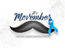 calligrafia di è Movember con baffi e AIDS nastro illustrazione su bianca grunge sfondo per prostata cancro consapevolezza mese concetto. vettore