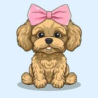 carino Marrone maltipoo maltese barboncino seduta con rosa arco vettore