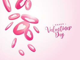 contento San Valentino giorno font e 3d cuore forme decorato su rosa sfondo. vettore