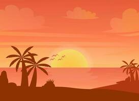 tropicale bellezza, tramonto silhouette disegno.vettore illustrazione vettore