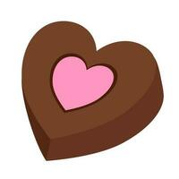 cuore sagomato cioccolato decorare il viso con un' carino poco rosa cuore. vettore