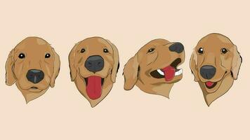 un' impostato di d'oro cane da riporto personaggi. essere cucciolo occhi, amichevole, felicità, sorridente. disegno a mano d'oro cane da riporto cartone animato. vettore