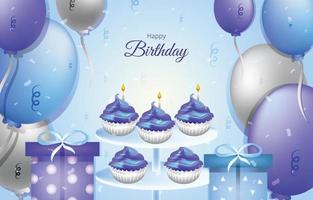 modello di sfondo blu e viola di buon compleanno vettore