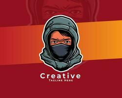 avatar pirata gamer portafortuna esport logo design , giovane indossare felpa con cappuccio e maschera, maschera logo, gioco logo, giocatori logo modello, ninja, maschera uomo , vettore eps file, avatar indossare maschera