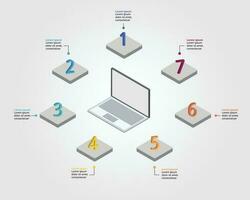 attività commerciale Piano opera con il computer portatile modello per Infografica per presentazione per 7 elemento vettore