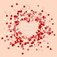 contento san valentino giorno sfondo, carta rosso, rosa e bianca arancia cuori coriandoli. vettore illustrazione