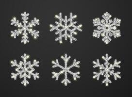splendente argento i fiocchi di neve su nero sfondo. Natale e nuovo anno sfondo. vettore illustrazione
