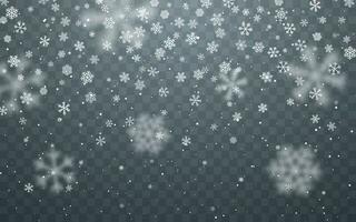 Natale neve. caduta i fiocchi di neve su buio sfondo. nevicata. vettore illustrazione