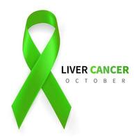 fegato cancro consapevolezza mese. realistico Smeraldo verde nastro simbolo. medico design. vettore illustrazione