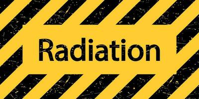 un' piatto con il iscrizione radiazione. avvertimento nero e giallo cartello. vettore illustrazione