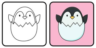 colorazione libro per bambini. colorazione pagina. un' pinguino sbircia su di un guscio d'uovo. neonato pinguino. vettore illustrazione