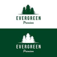 pino albero, sempreverde e montagna Vintage ▾ logo design.logo per avventuriero, campeggio, natura, distintivo e attività commerciale. vettore