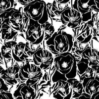 seamless di fiori neri. modello elegante monocromatico botanico. illustrazione vettoriale