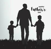 saluto carta con contento Il padre di giorno scritta. padre e figlio andato su per un' camminare insieme. silhouette di padre e figlio. padre e figlio nel natura durante tramonto. contento Il padre di giorno celebrazione idee vettore