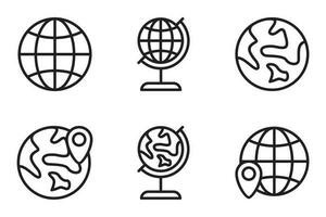 impostato di mondo globo linea icone. Internet, GPS, universale, carta geografica, globale, cartografia, pianeta, geografia vettore