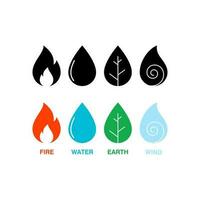 quattro elementi. fuoco, aria, acqua, terra. simboli. cerchio icona silhouette illustrazione vettore