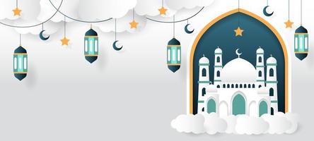 moschea con sfondo islamico lanterna vettore