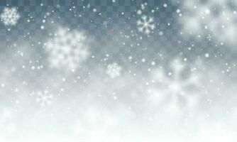 Natale neve. caduta i fiocchi di neve su buio blu sfondo. nevicata. vettore illustrazione
