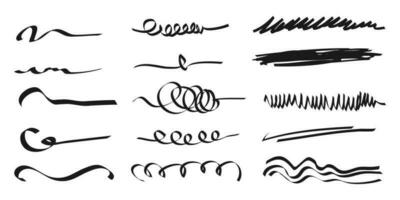 insieme di linee disegnate a mano. elemento di design doodle con sottolineatura, scarabocchio, sciabordi, picchiate. vortice. illustrazione vettoriale