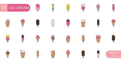 set di 29 icone di gelato di diversi punti di vista - vettore
