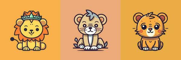 carino kawaii Leone cartone animato illustrazione vettore