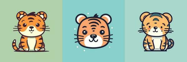 carino kawaii tigre cartone animato illustrazione vettore