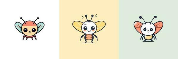 carino kawaii insetto bug cartone animato illustrazione vettore