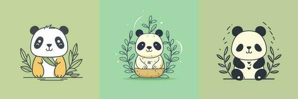 carino kawaii panda cartone animato illustrazione vettore