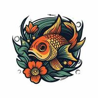 un' bellissimo pesce circondato di fiori nel un' logo illustrazione, Perfetto per un' ispirata alla natura marca vettore