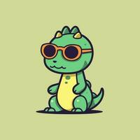 freddo bambino dinosauro indossare occhiali da sole cartone animato rettile trex raptor illustrazione vettore