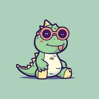 freddo bambino dinosauro indossare occhiali da sole cartone animato rettile trex raptor illustrazione vettore