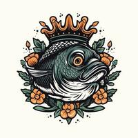un' bellissimo pesce circondato di fiori nel un' logo illustrazione, Perfetto per un' ispirata alla natura marca vettore
