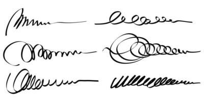 insieme di linee disegnate a mano. elemento di design doodle con sottolineatura, scarabocchio, sciabordi, picchiate. vortice. illustrazione vettoriale