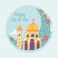 felice moschea di eid mubarak vettore