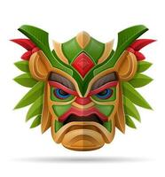 tiki maschera hawaiano antico tropicale totem testa viso idolo fatto di legna vettore illustrazione isolato su bianca sfondo