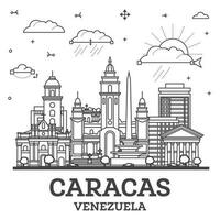schema caracas Venezuela città orizzonte con moderno e storico edifici isolato su bianca. caracas paesaggio urbano con punti di riferimento. vettore