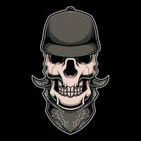 cranio testa illustrazione nel snapback e bandana vettore