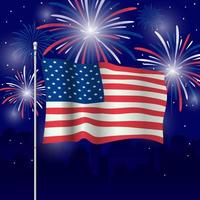 bandiera degli Stati Uniti con sfondo di fuochi d'artificio vettore