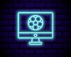 vettore di segno al neon di calcio dal vivo. neon logo di calcio dal vivo, emblema del modello di progettazione, simbolo di calcio online, banner luminoso, pubblicità di calcio notturno luminoso, segno di calcio europeo. illustrazione vettoriale isolato su un muro di mattoni.