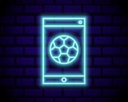 vettore di segno al neon di calcio dal vivo. neon logo di calcio dal vivo, emblema del modello di progettazione, simbolo di calcio online, banner luminoso, pubblicità di calcio notturno luminoso, segno di calcio europeo. illustrazione vettoriale isolato su un muro di mattoni.