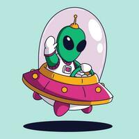 carino cartone animato alieno volante nel un' ufo navicella spaziale. carino cartone animato vettore illustrazione.