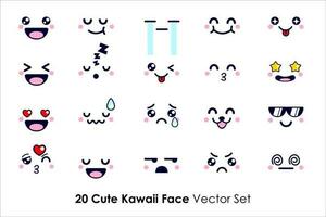 carino cartone animato di kawaii viso espressioni con chibi stile vettore impostato